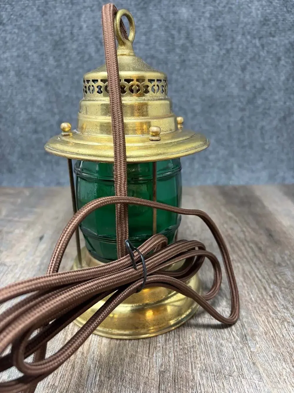 Vintage Brass Nautical Maritime green Lantern Ship Electric Lamp Works Tested